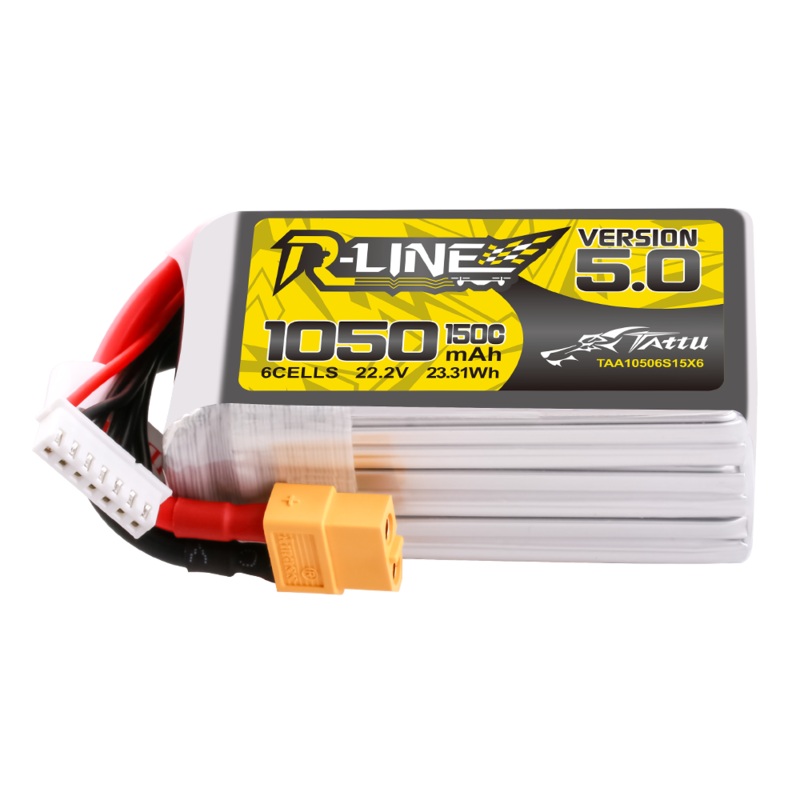 Tattu R-Line Version 5.0 1050mAh 6S 22.2V 150C LiPo Battery Pack with XT60 Plug for FPV