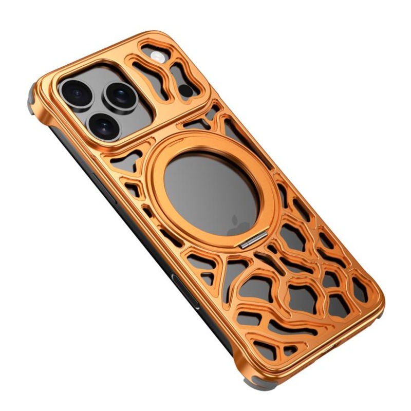 For iPhone 17 Pro Max Yunyan Series Alloy Rotating Holder MagSafe Half Frame Phone Case(Orange)