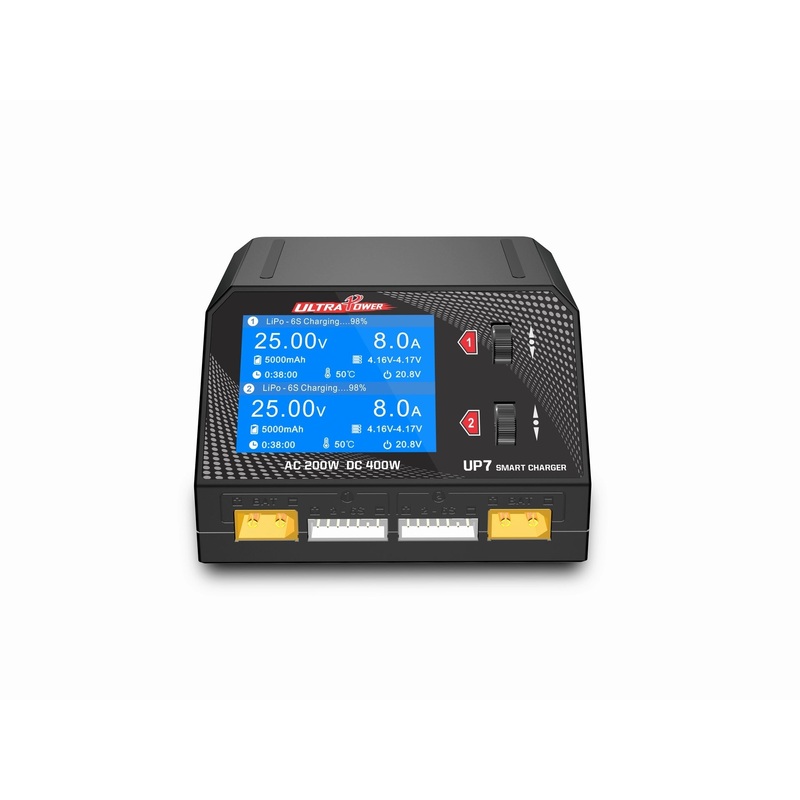 Ultra Power UP7 400W 10A Smart Dual Channel AC/DC Charger, 2.4" IPS, DC 2x200W, AC 200W, LiPo/LiHV/LiFe/NiMH/NiCd