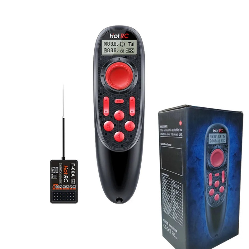 HOTRC DS-600 6CH 2.4GHz Transmitter with F-06A Receiver for RC Boat, GFSK FHSS, 300m Ground Range Only F-06A
