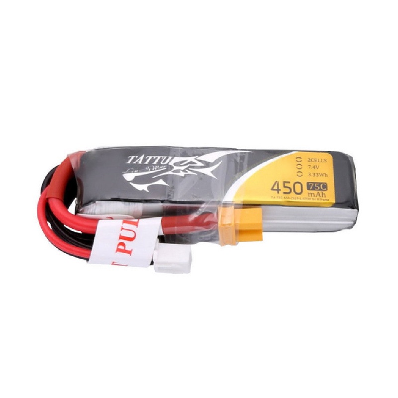 Tattu 450mAh 2S 75C 7.4V LiPo Battery Pack XT30 (Long Size) for H-Frame FPV Whoop Drones