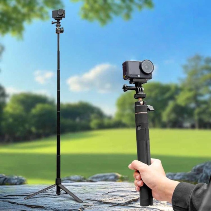 1.2m Extendable Selfie Stick Tripod For Action Cameras With Ball Head 360-Degree Rotatable(Black)