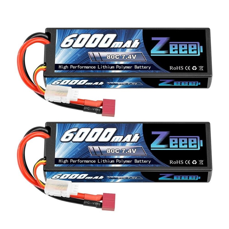 1/2units Zeee 2S 6000mAh Lipo Battery 80C 7.4V with Deans Plug Hardcase Lipo Battery for RC Car Vehicle Truck Tank Slash Truggy FPV Drone Battery 1Unit Deans Plug