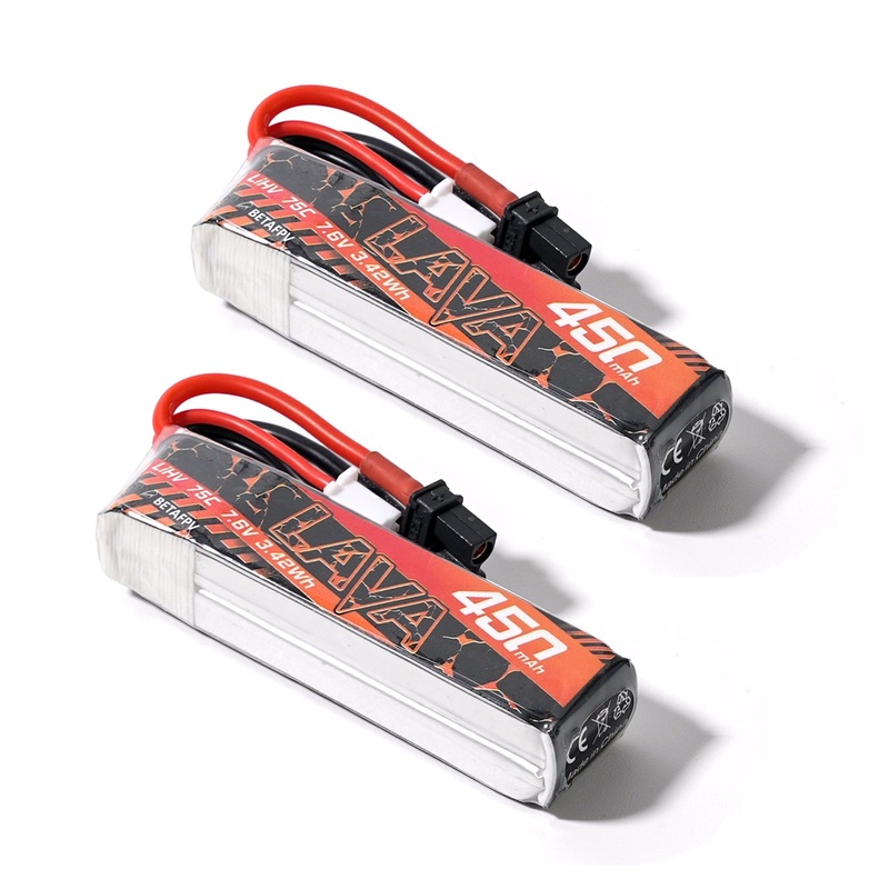 BetaFPV LAVA 2S/3S/4S 450mAh 75C LiHV Battery (2PCS) XT30, JST-XH2.54, 7.6/11.4/15.2V