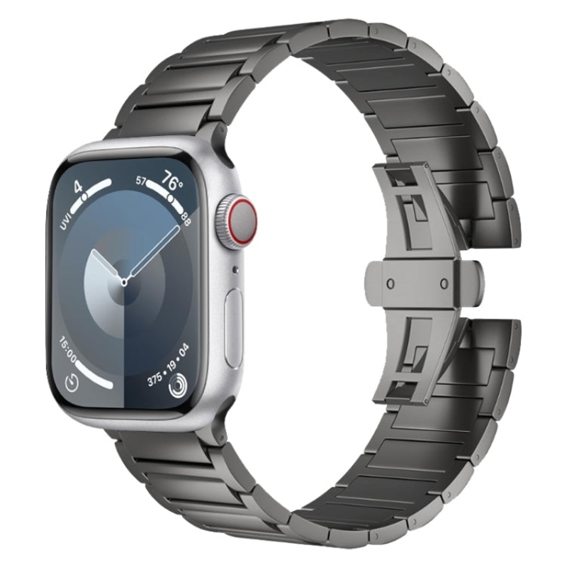 For Apple Watch SE 2022 44mm I-shaped Butterfly Buckle Titanium Alloy Watch Band(Black)