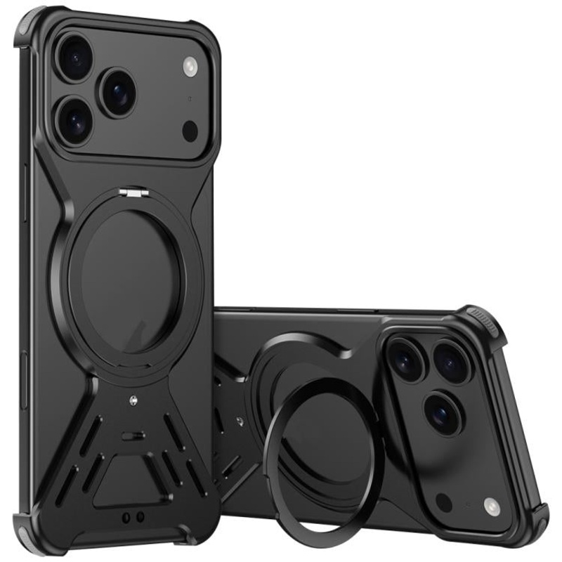 For iPhone 17 Pro Max Armor 360 Holder Frameless Alloy MagSafe Phone Case(Black)