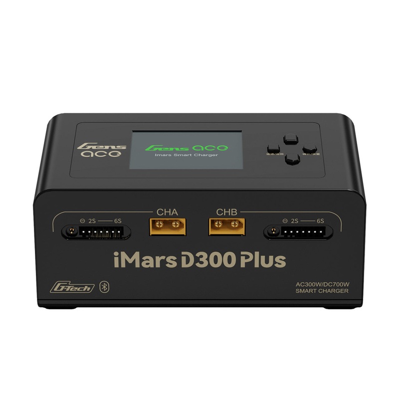 Gens ace iMars D300 Plus Smart Charger - Dual-Channel 300W AC / 700W DC, Bluetooth App, G-Tech, Black
