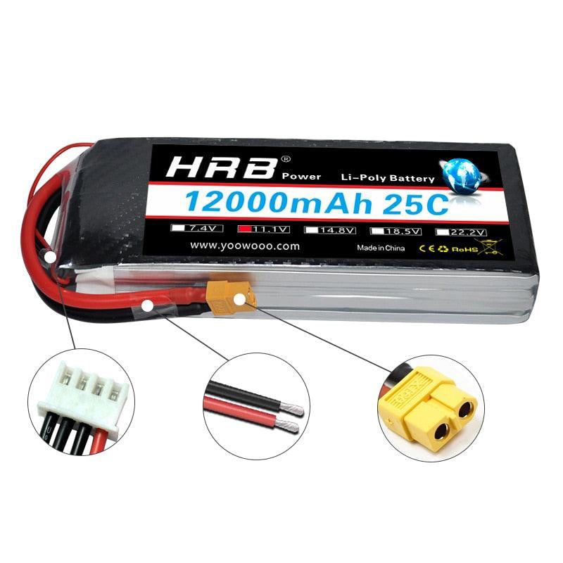 HRB Lipo Battery 12000mah 7.4V 11.1V - T Deans XT60 XT90 EC5 14.8V 18.5V 22.2V 2S 3S 4S 5S 6S 1S RC FPV Helicopter Airplane Parts 2S 7.4V XT60
