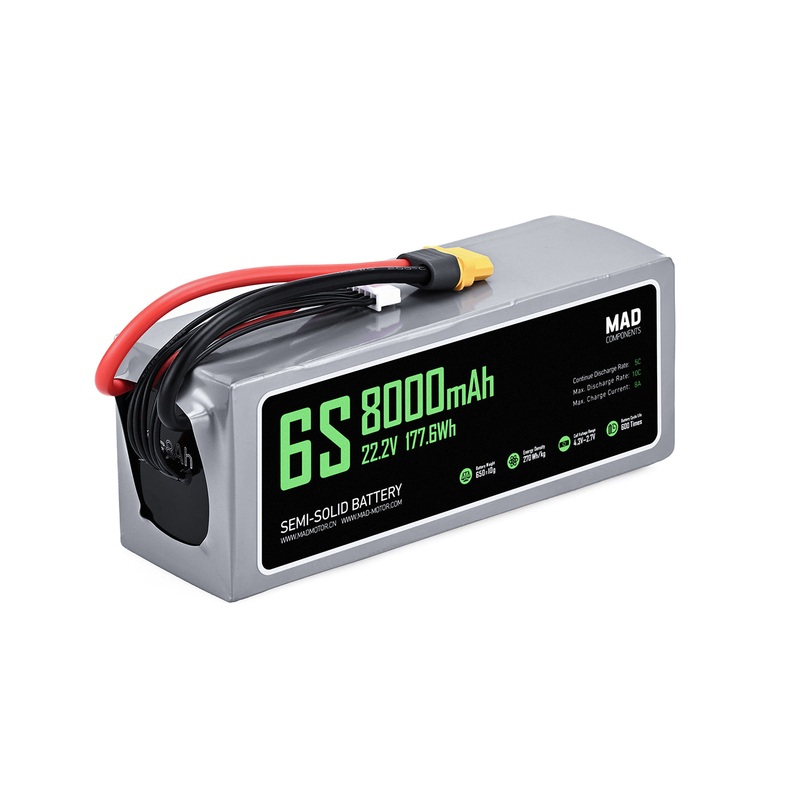 MAD 6S 8Ah (8000mAh) Drone Solid State Lithium-ion Battery, 22.2V, 3C/5C, XT60H-F, Semi-Solid