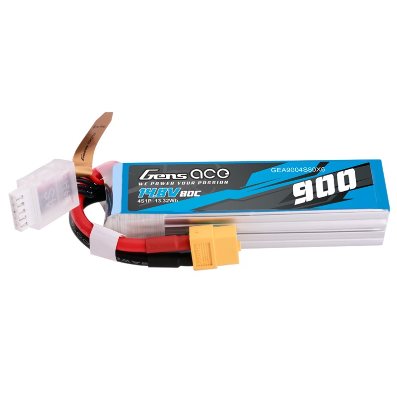 Gens ace 900mAh 4S1P 14.8V 80C LiPo Battery Pack with XT60 Plug, JST-XHR-5P Balance