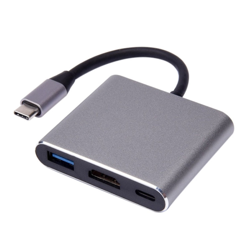 V125 UCB-C / Type-C Male to PD + HDMI + USB 3.0 Female 3 in 1 Converter(Grey)