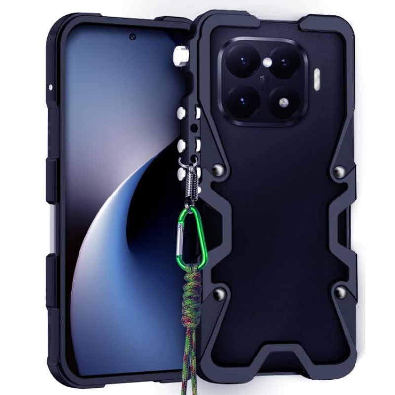 For Xiaomi 15T Pro Trigger Design Hollow Metal Frame Phone Case with Lanyard(Black)