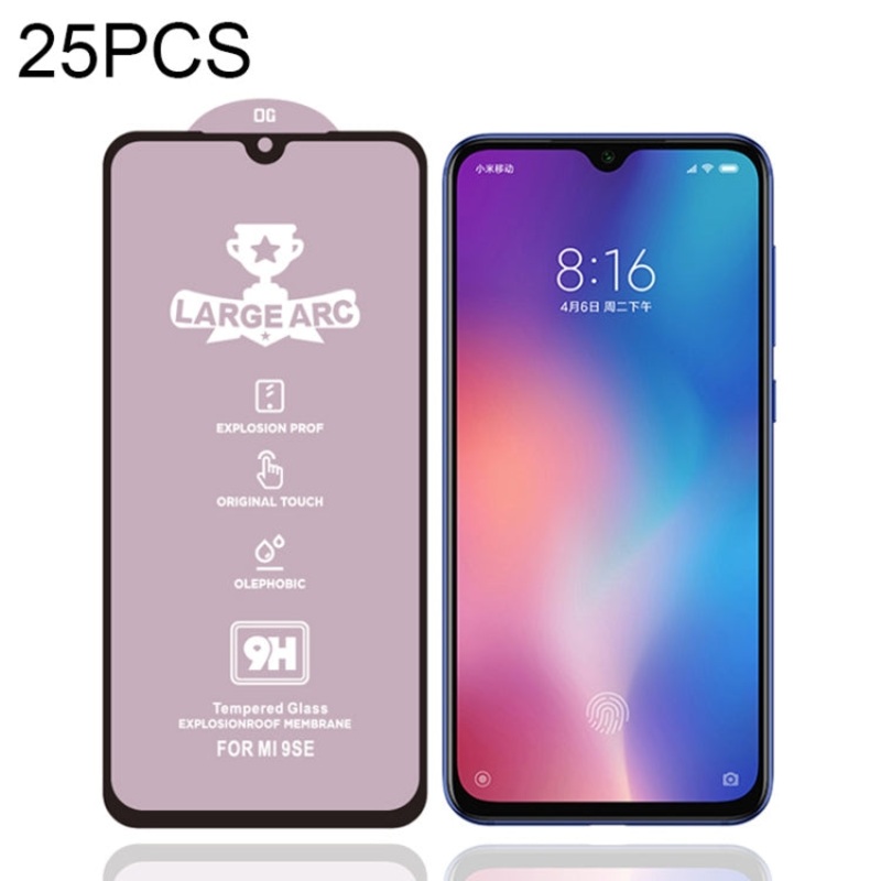25 PCS 9H HD Large Arc High Alumina Full Screen Tempered Glass Film for Xiaomi Mi 9 SE