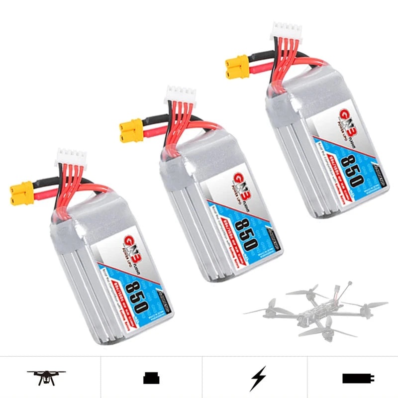3Pcs GAONENG GNB 4S 14.8V 850mAh 80C/160C Lipo Battery For FPV Drone 3Pcs Battery