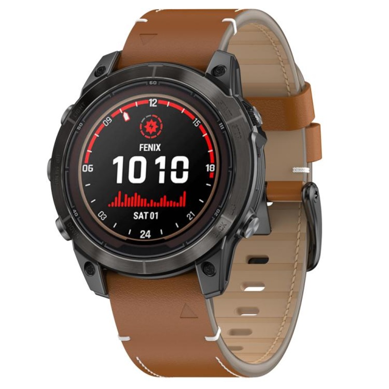 For Garmin Watch 26mm Stitched Genuine Leather Quick Release Watch Band(Brown Black)
