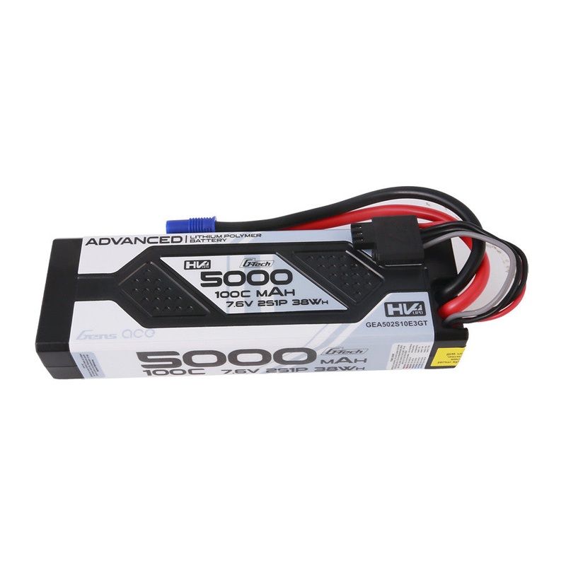 Gens ace Advanced 5000mAh 2S 7.6V 100C G-Tech LiHV LiPo Battery Pack Hardcase with EC3 Plug
