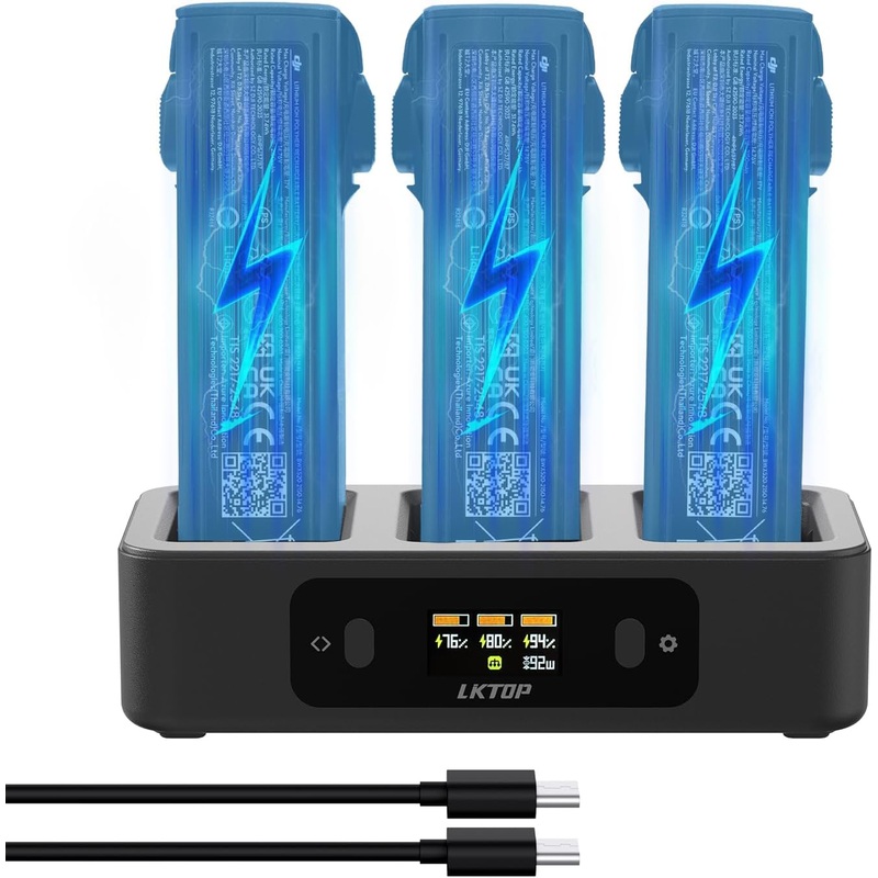 LKTOP 100W Avata 2 Battery Charging Hub, TwoWay USBC Fast Charger w/ LED Screen, Parallel 3 Batteries in 70 min