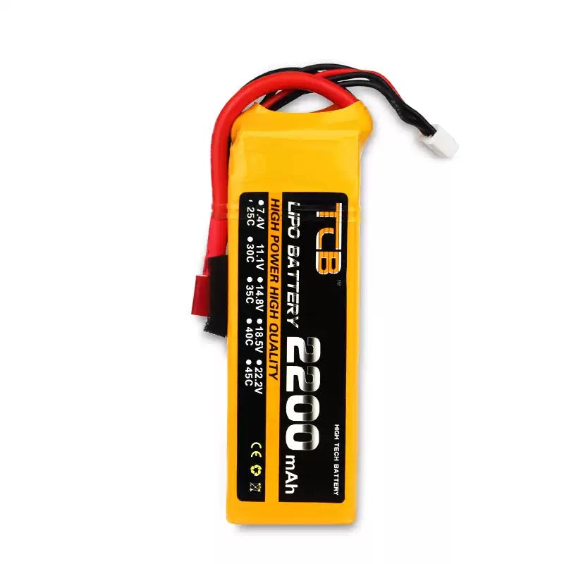 TCB 2S/3S/4S/5S/6S 2200mAh 25C LiPo Battery with JST Balance Plug & Custom Discharge Connectors for RC Models