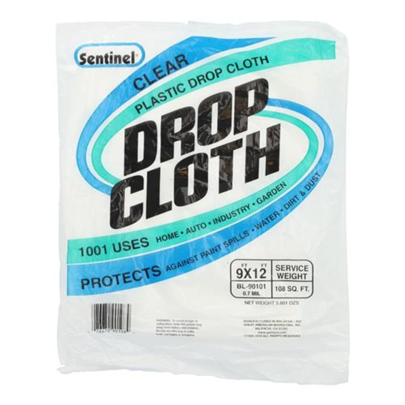 BL-90101 - DROP CLOTH PLASTIC CLEAR 9X12FT COVERS 18SQFT