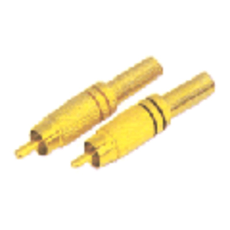 AG1010B - RCA PLUG INLINE SOL MET BLK GOLD STRAIN RELIEF