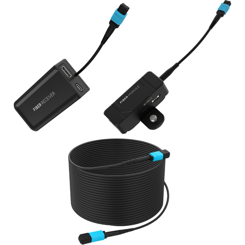 Kondor Blue Fletch Fiber Transmitter & Receiver Module Kit for HDMI with Fiber Armored Cable OM3 MPO (300 Feet) Raven Black