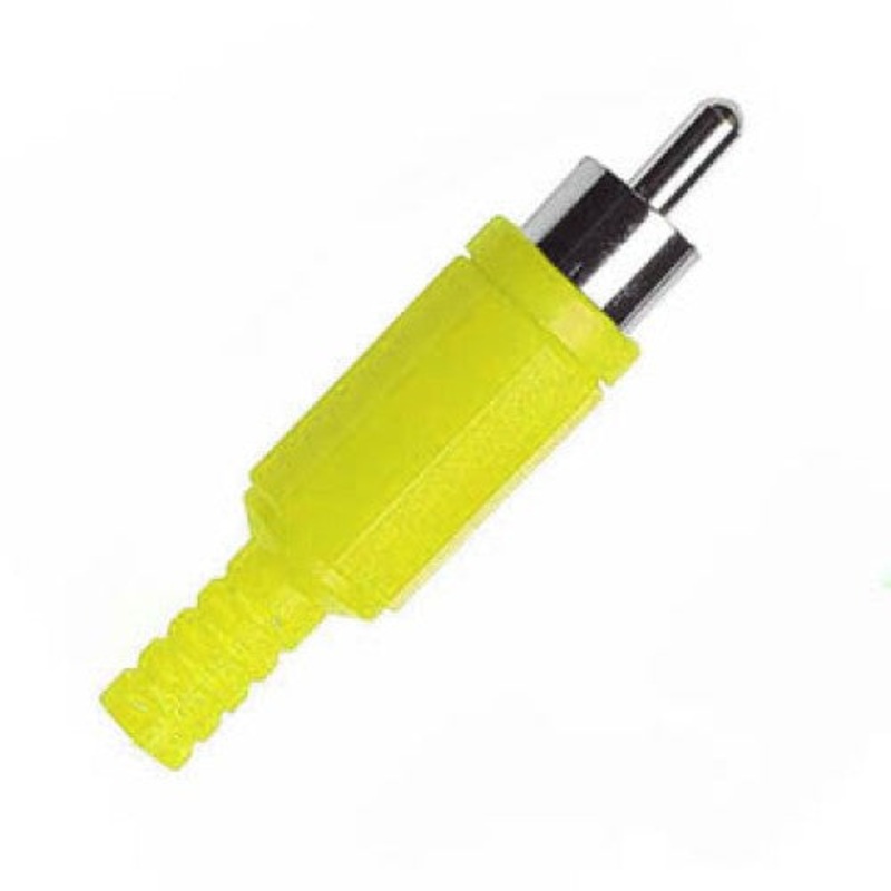 AC 1017YELLOW - RCA PLUG INLINE SOL PLASTIC YELLOW TIN STRAIN RELIEF (2 pcs/pkg)