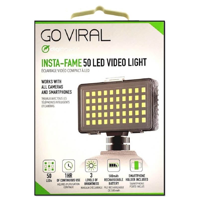 DP-VL50 - VIDEO LIGHT 50 LED W/SMART PHONE HOLDER WORKS WITH CAMERAS/PHONES
