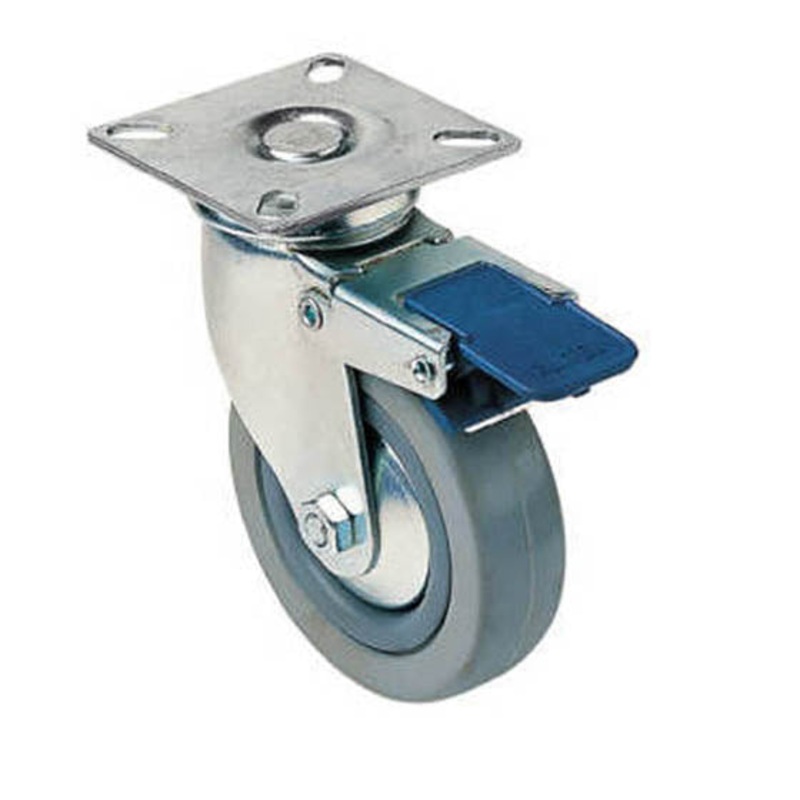 366527 - CASTER RUBBER 2IN SWIVEL GREY METAL TOP 2X2IN WITH BRAKE