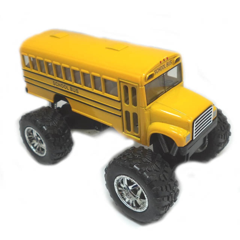 A2DBI 142 - BUS SCHOOL YELLOW 5 INCH WITH BIG WHEELS AND PULL BACK ACTION