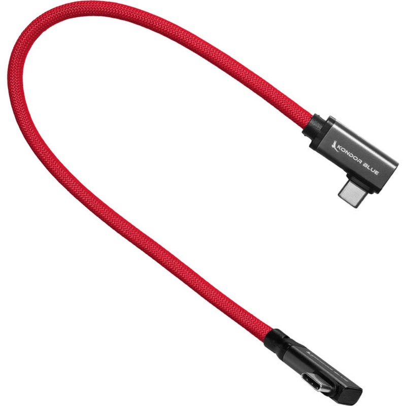 Kondor Blue Dual Right Angle 12" USB-C Braided Cable for 8K Data and Power Delivery (Cardinal Red)