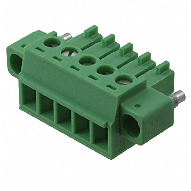 MC1.5/5-STF-3.81 - TERM BLOCK 5P FEM PLUG RA 3.81MM 8A/160V GRN W/HDR