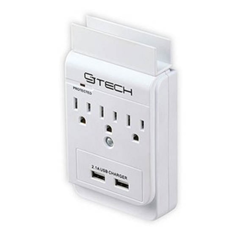 00529 - WALL TAP 3 O/LET 300J SURGE PROTECTED WITH 2.1A USB PORTS