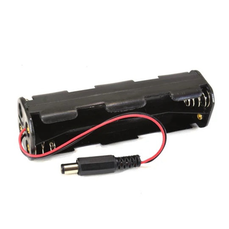 BATTH-000802 - BATTERY HOLDER AAX8 PLASTIC BLK WITH WIRE AND 2.1MM PLUG