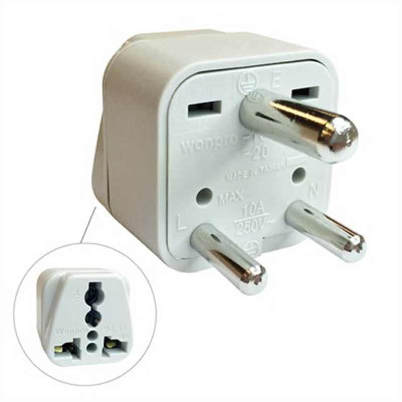 WA-10 - TRAVEL ADAPTER 3P INDIAN PLUG TO UNIVERSAL JACK WITH GROUND