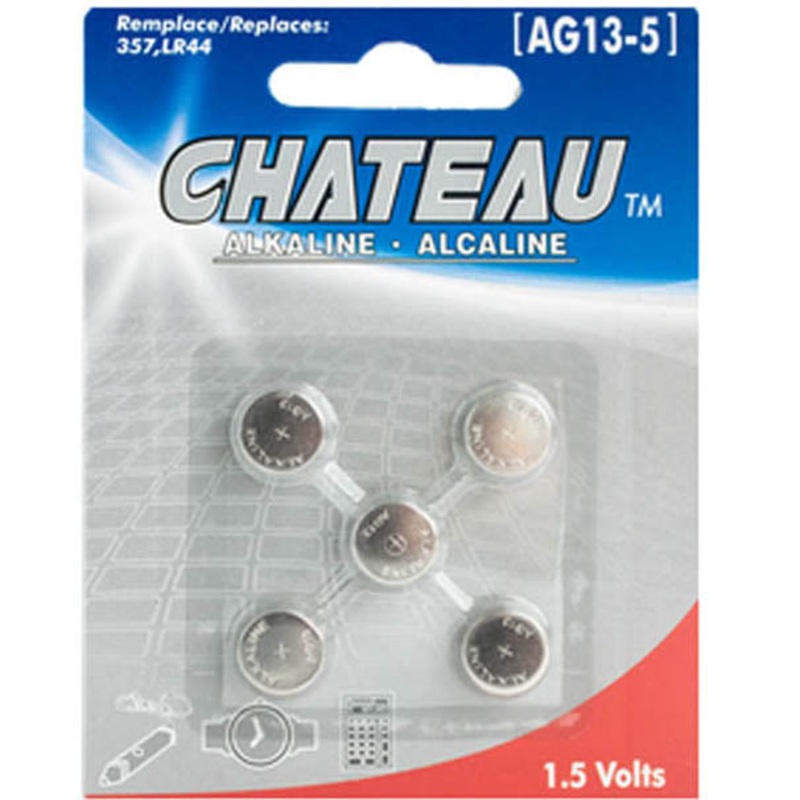 AG13-5 - BATTERY ALKALINE AG13 1.5V COIN REPLACE 357 LR44 LR1154 SR44 A76 (5 pcs/pkg)