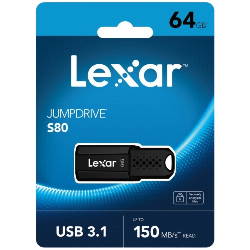 Lexar 64GB JumpDrive S80 USB 3.1 Flash Drive, Up To 150MB/S Read