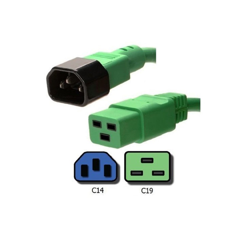 PC9A-24D05003F - JUMPER CORD 3/14 3FT RND GRN SJT C14 TO C19 FT2 105C 15A/250V