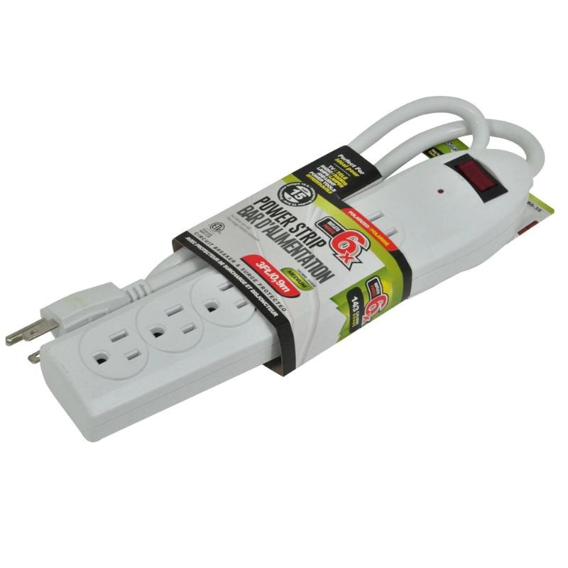 PB6-3S - POWER BAR 6 O/LET 3FT CORD SURGE PROTECT WHT 15A