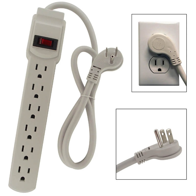 PYF72 - POWER BAR 6 O/LET 3FT CORD WHT 45DEG PLUG SURGE PROTECT 15A