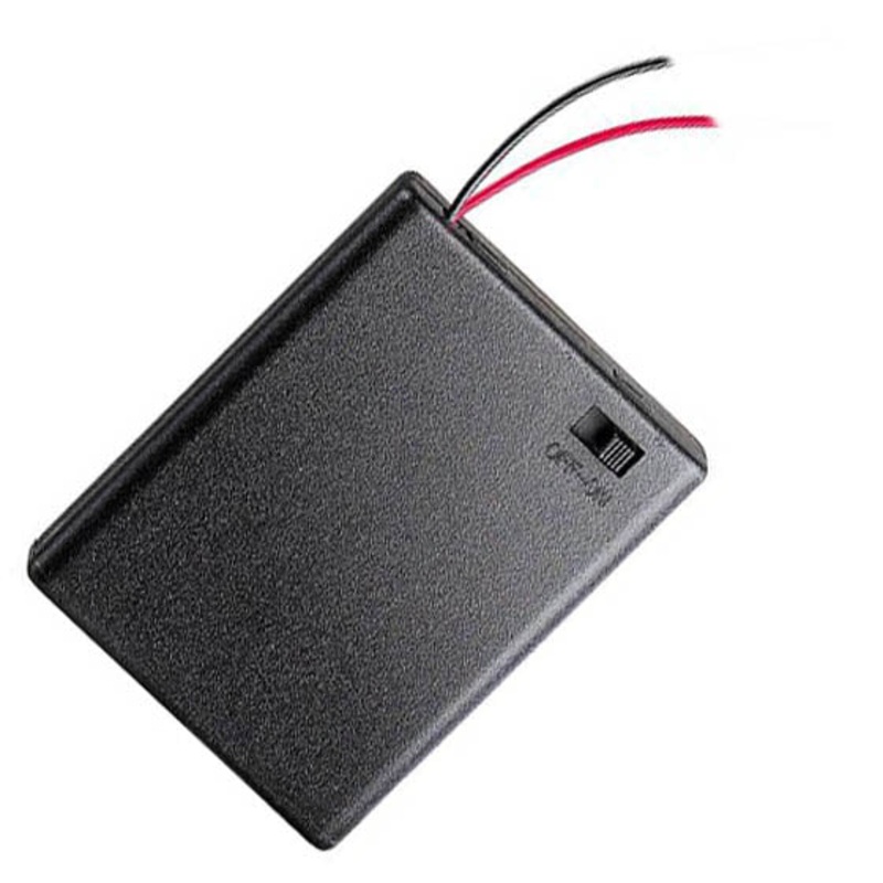 01934 - BATTERY HOLDER AAAX4 WITH SWITCH WIRE 15CM AND PLASTIC COVER BLK