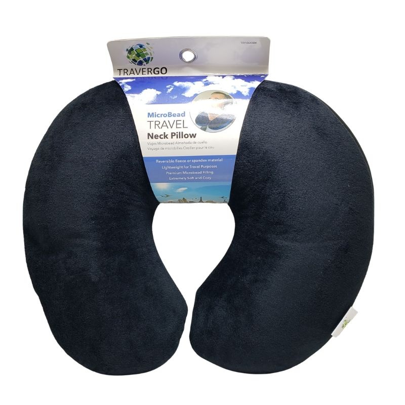 TR1020BK - TRAVEL PILLOW MICROBEAD BLACK EXTREMELY SOFT AND COZY