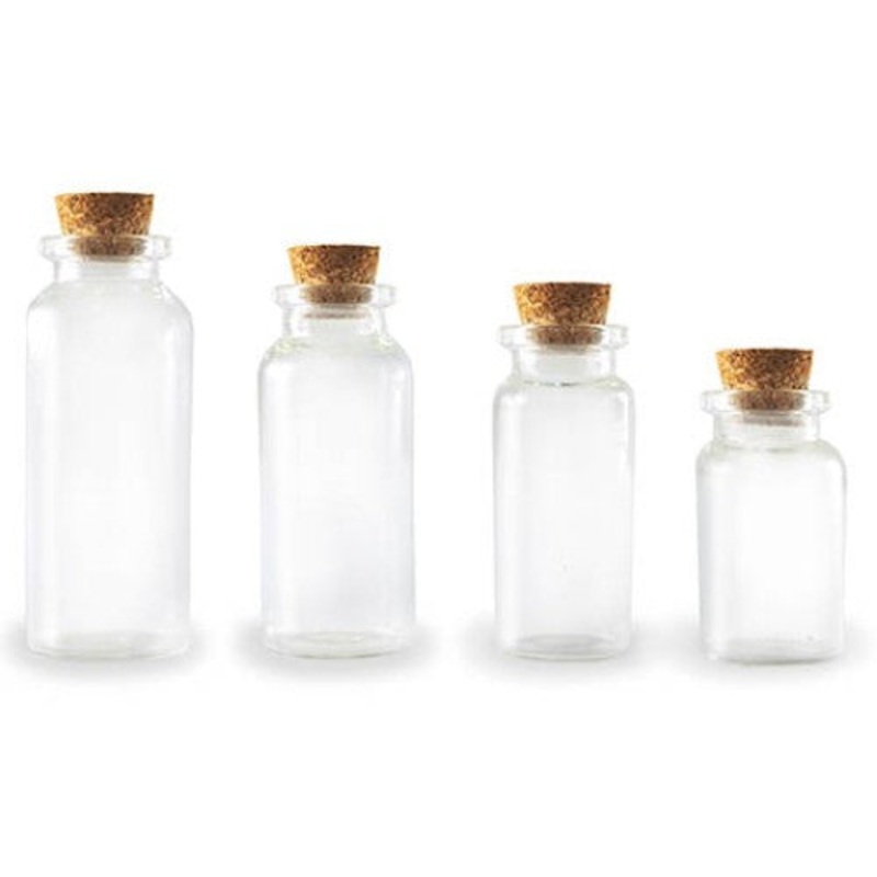 GB800 - BOTTLE CLEAR GLASS WITH CORK LID 7/10/15/20ML 4PCS/SET