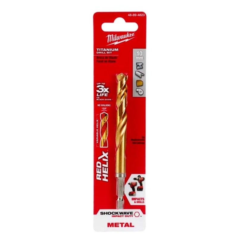 48-89-4823 - DRILL BIT METRIC 10MM SHOCKWAVE RED HELIX TITANIUM FOR METAL