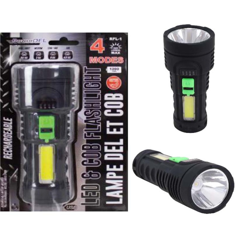 RFL-1 - FLASHLIGHT LED+COB RECHAGEABLE USB CHARGING 320 LUMENS