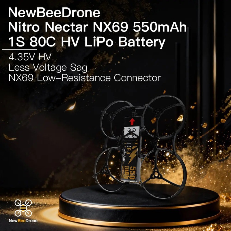 NewBeeDrone Nitro Nectar NX69 550mAh 1S 80C HV LiPo Battery 2xBatteries