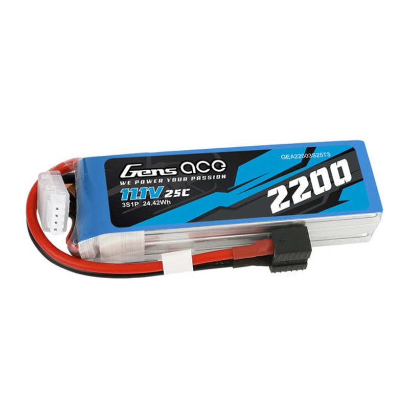 Gens Ace 2200mAh 3S 25C Lipo Battery w/ EC3, Deans, XT60 Adapter