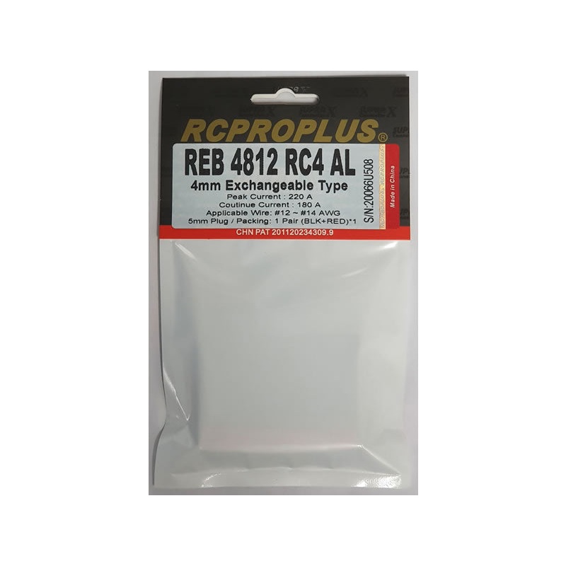 RCProPlus 4mm Car Connector with Alu Housing Black/Red : REB4812RC4AL
