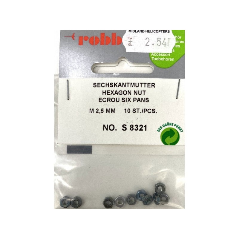 Robbe Hexagon Nut M2.5mm (10) : S-8321