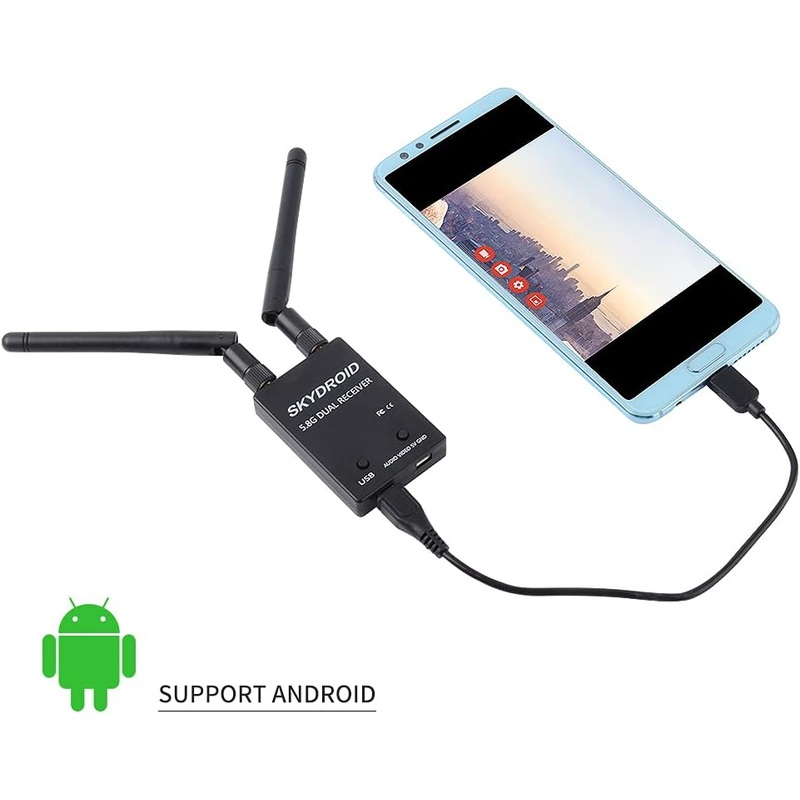 UVC Dual Antenna Control Receiver OTG 5.8G 150CH Full Channel FPV Receiver W/Audio for Android Smartphone (Black)