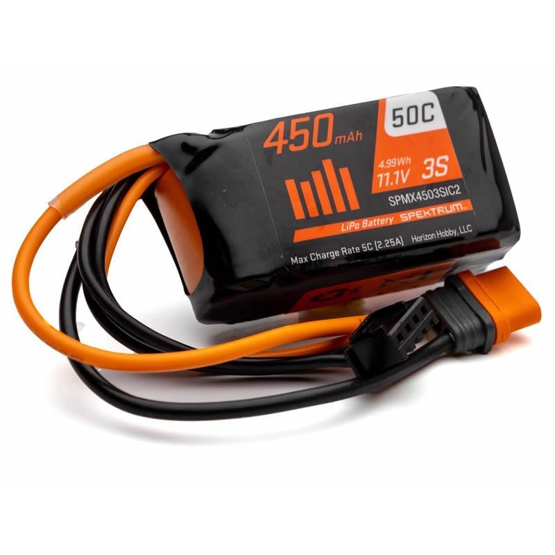 Spektrum 11.1V 450mAh 3S 50C LiPo Battery IC2 : SPMX4503SIC2